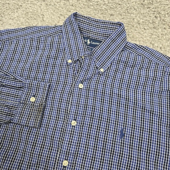 Ralph Lauren Shirt Mens Medium Blue Plaid Button Up Long Sleeve Pony Preppy READ - Picture 1 of 11